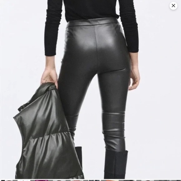 ZARA vegan faux leather black pants leggings size S NWOT - Picture 2 of 8